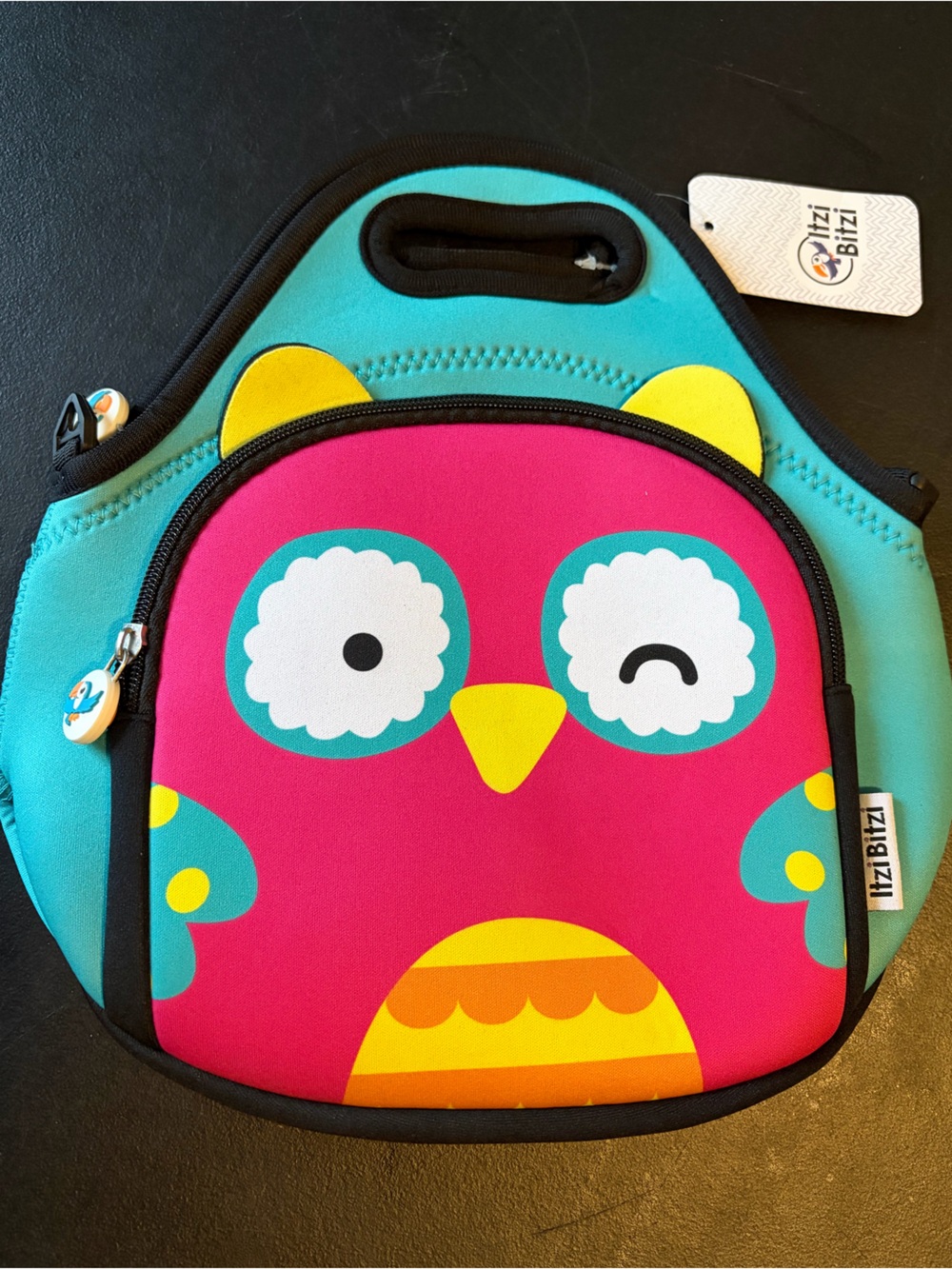 Itzy Ritzy Teal Pink Yellow Owl Kids Lunch Bag